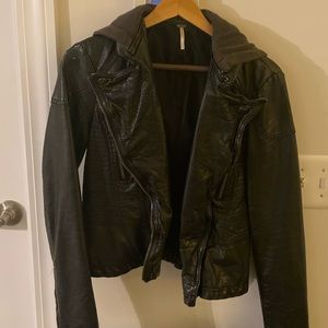 Free People Vegan leather moto hoodie jacket